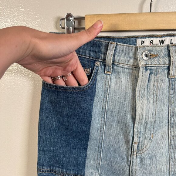 Proenza Schouler High Rise Flare Jeans Size 28 Two Tone Cropped Blue Denim - Picture 6 of 12